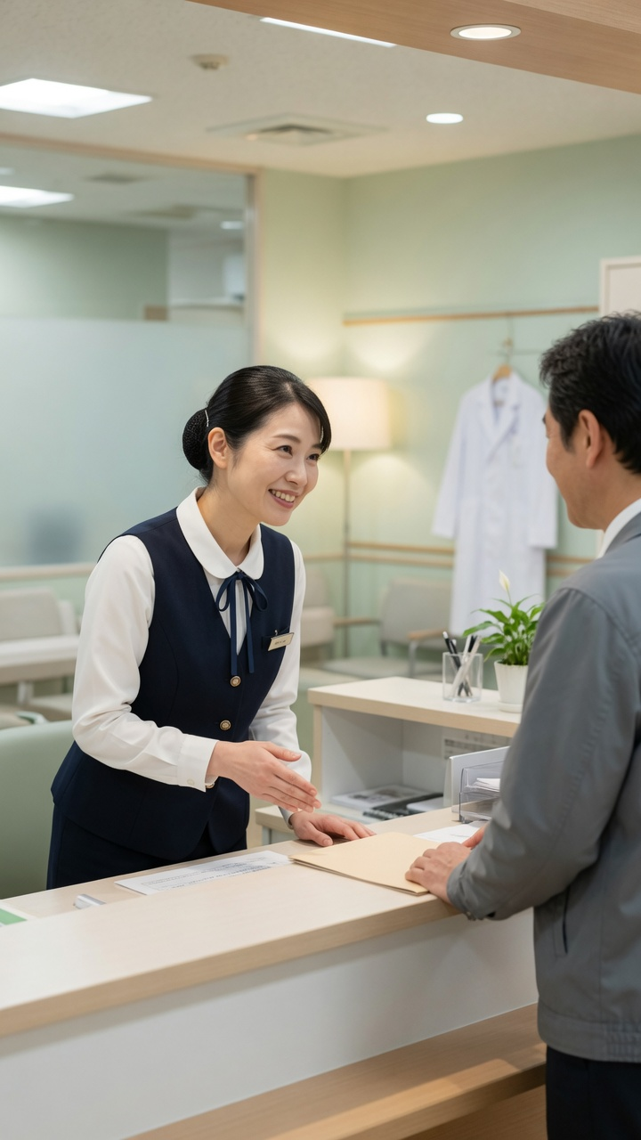 S06 病院受付で応対するスタッフ